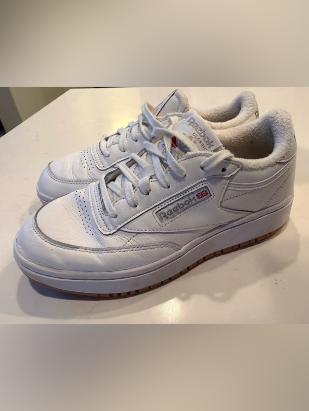 Reebok White Leather Classic Sneakers with Red Accent